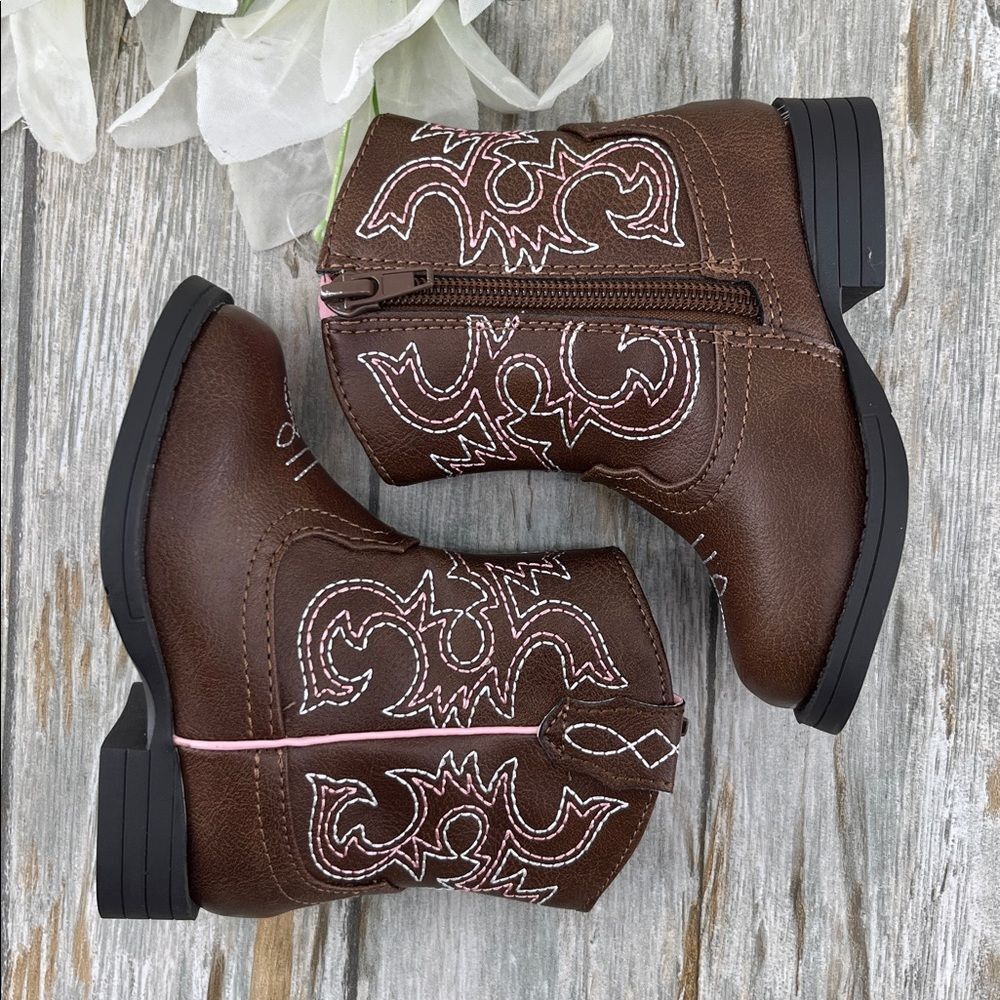 Baby Girls Faux Leather Western Boots Size 5